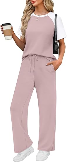 Sets for Women Resort Wear Travel Vacation Outfits Summer Short Sleeve Lounge Sets